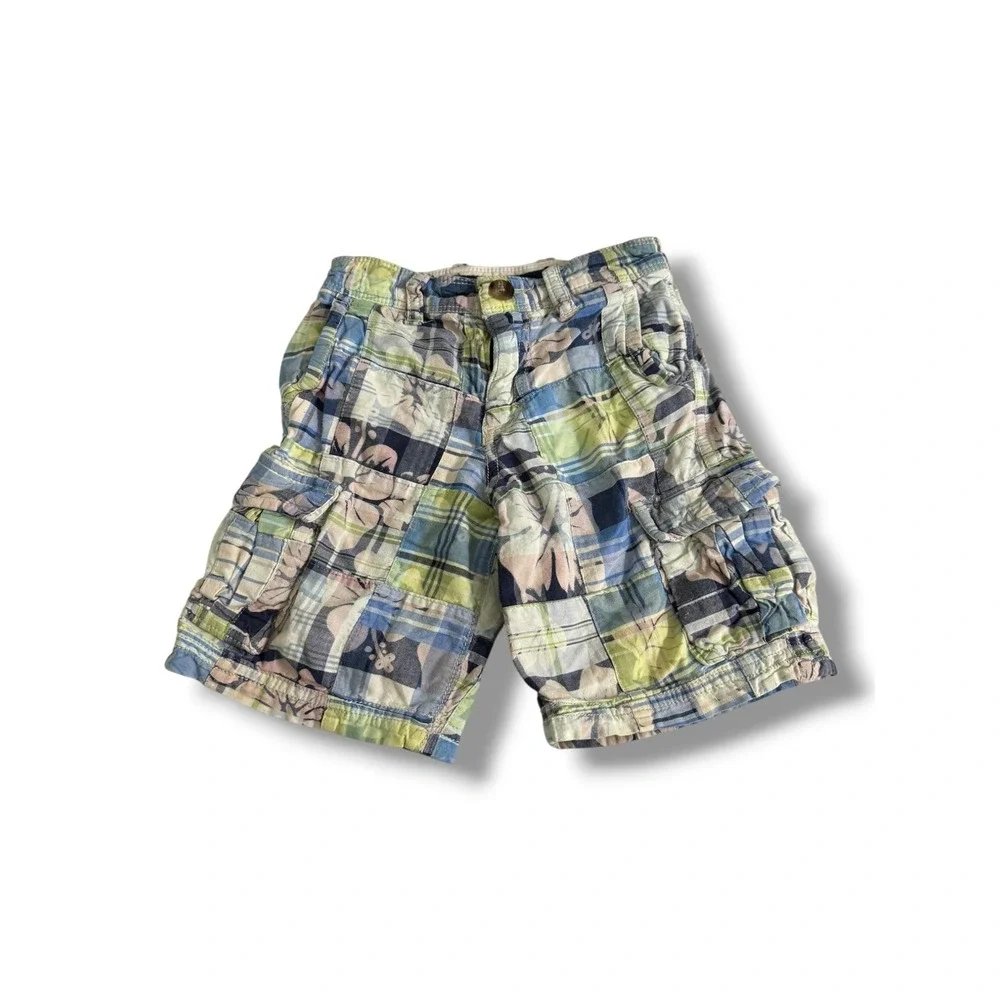 babyGap‎ Toddler Boys Patchwork Plaid Tropical Cargo Shorts Blue Green 3 Years